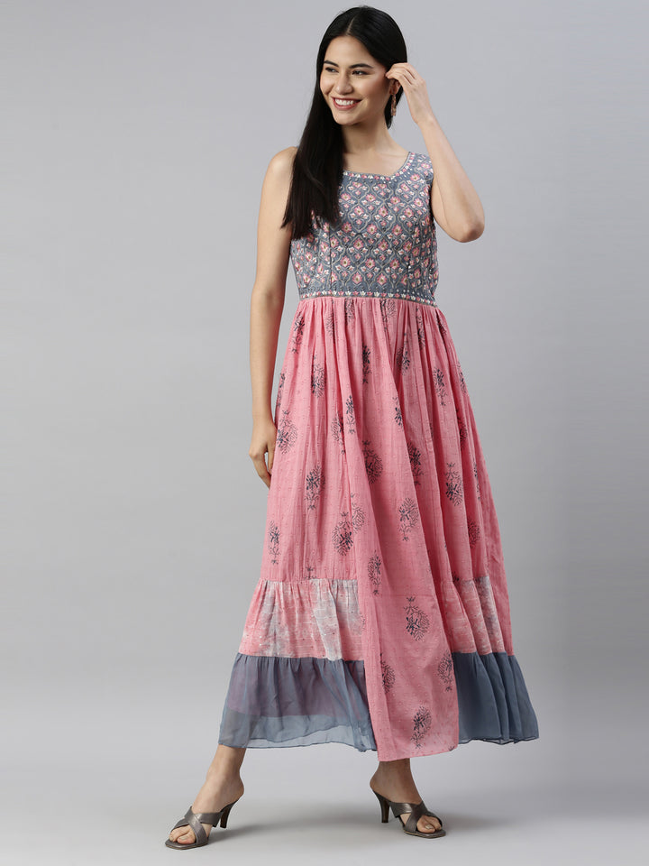 Neerus Onion Color Cotton Fabric Kurta