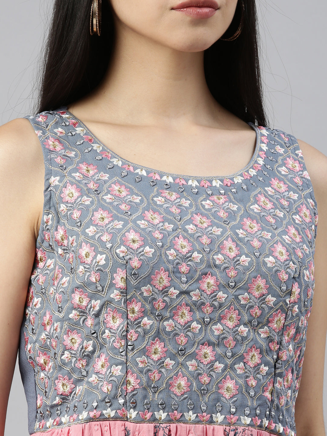 Neerus Onion Color Cotton Fabric Kurta