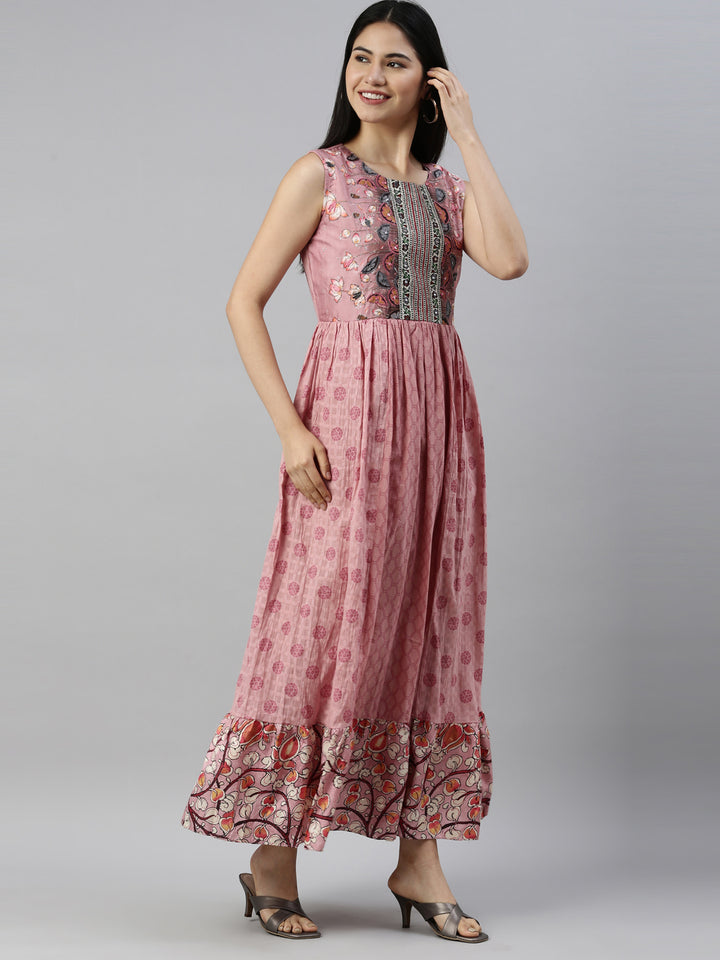 Neerus Pink cotton solid kurti - detail view 1