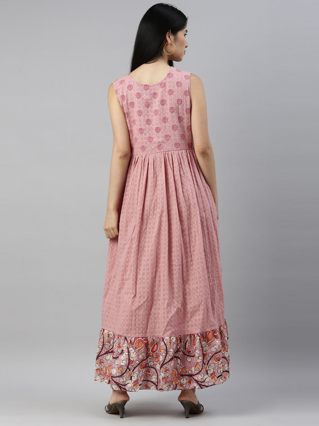 Neerus Pink cotton solid kurti - detail view 2