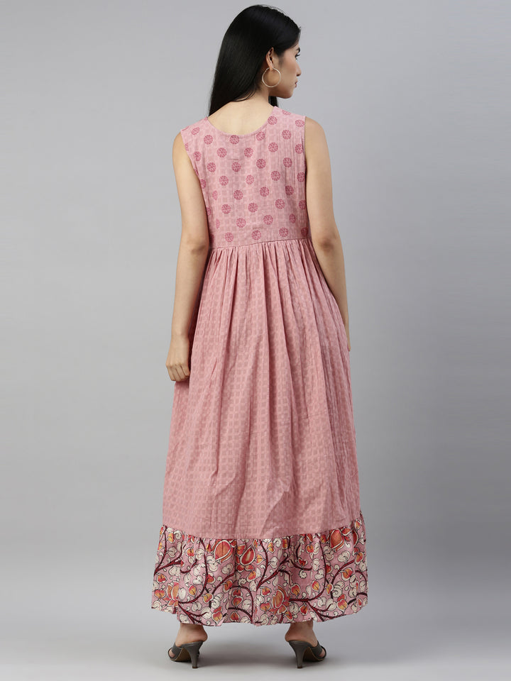Neerus Pink cotton solid kurti - detail view 2