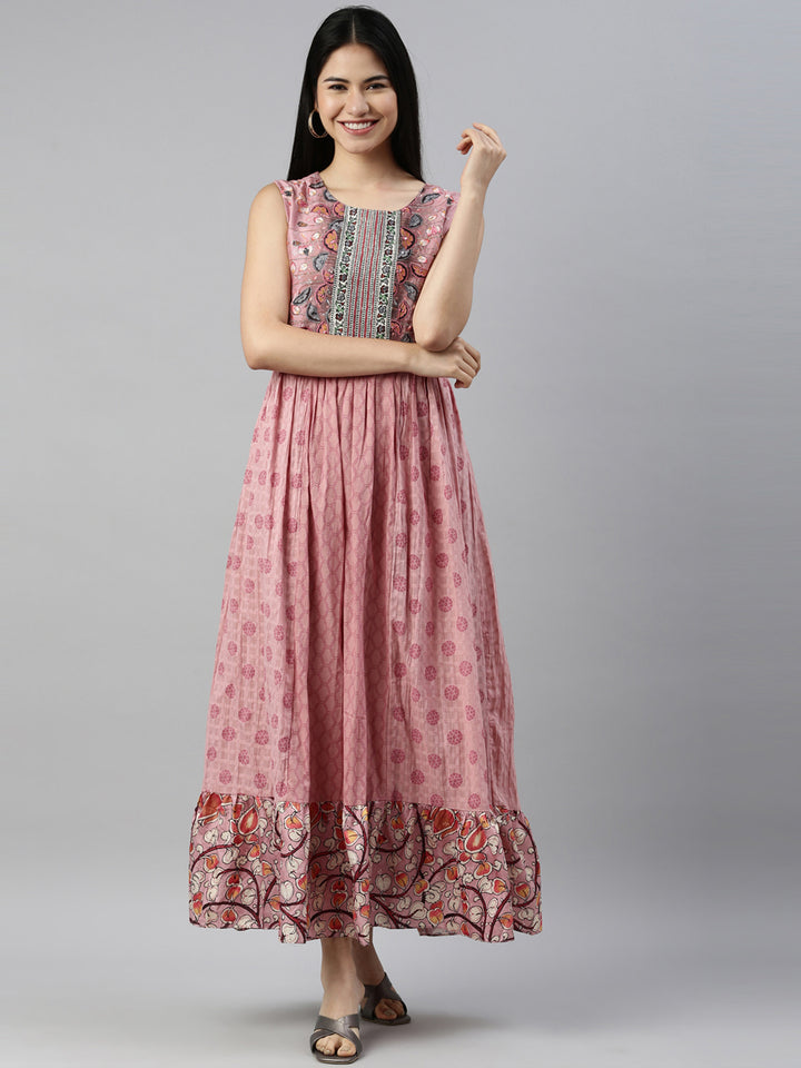 Neerus Pink cotton solid kurti - detail view 3