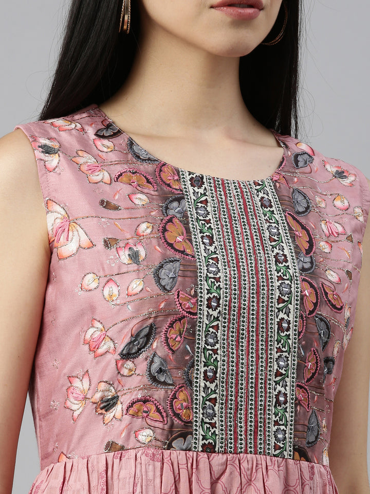 Neerus Pink cotton solid kurti - detail view 5