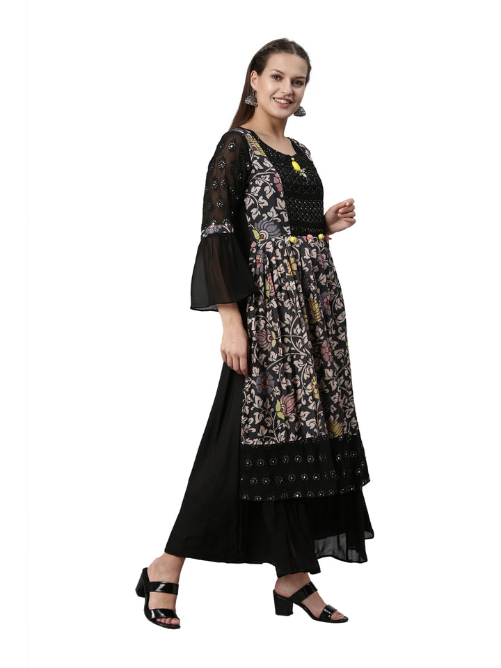 Neerus Black Color Georgette Fabric Kurta