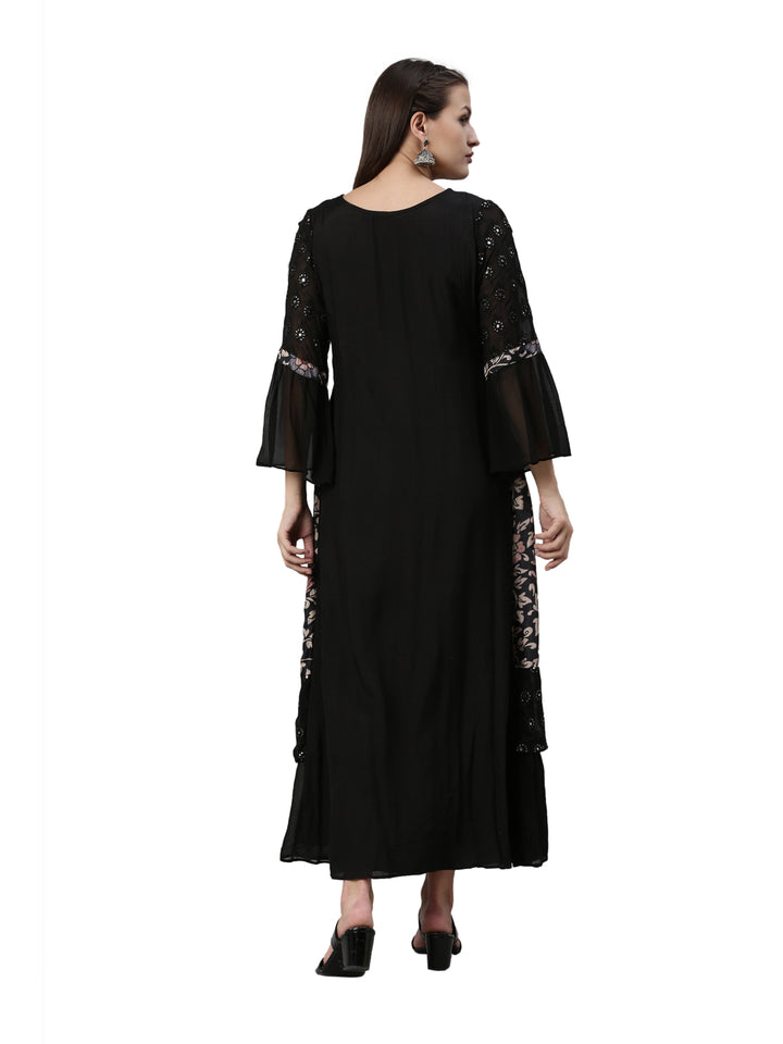 Neerus Black Color Georgette Fabric Kurta