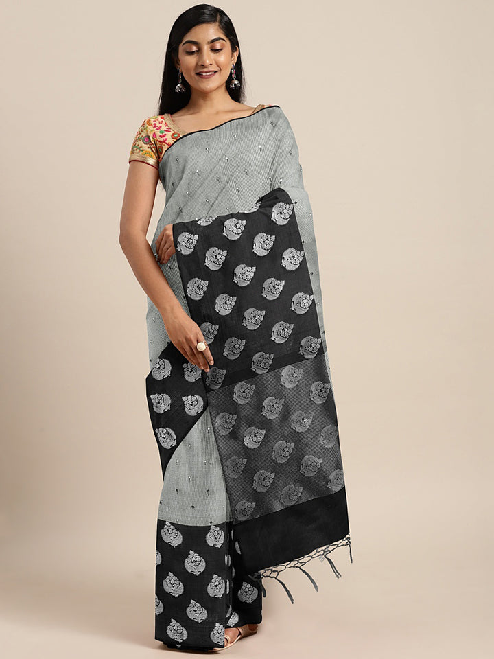 Neerus Grey Color Tissue Fabric Saree With Blouse Piece