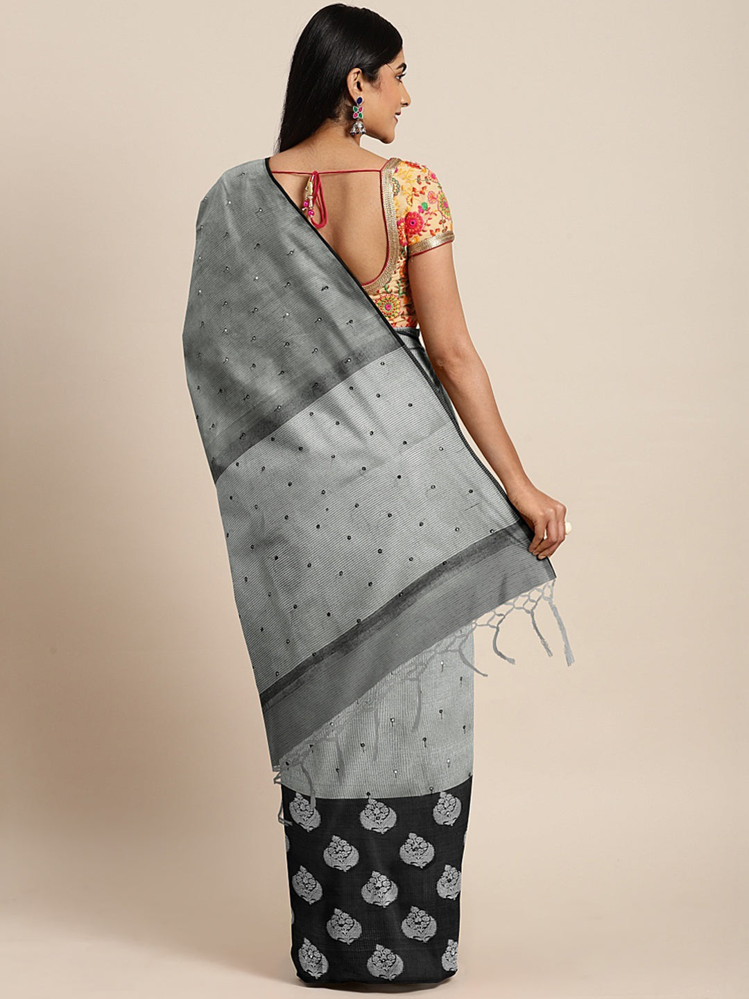 Neeru's Grey Color Tissue Fabric Saree With Blouse Piece