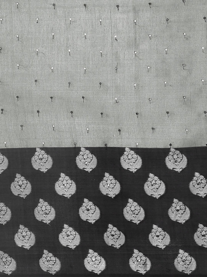 Neerus Grey Color Tissue Fabric Saree With Blouse Piece