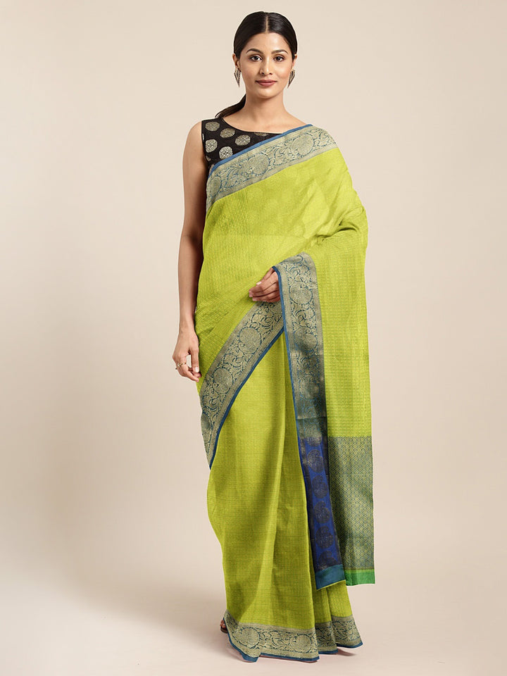 Neerus Green Color Silk Cotton Fabric Saree With Blouse Piece