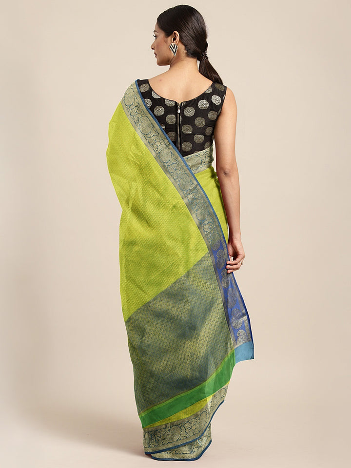 Neerus Green Color Silk Cotton Fabric Saree With Blouse Piece