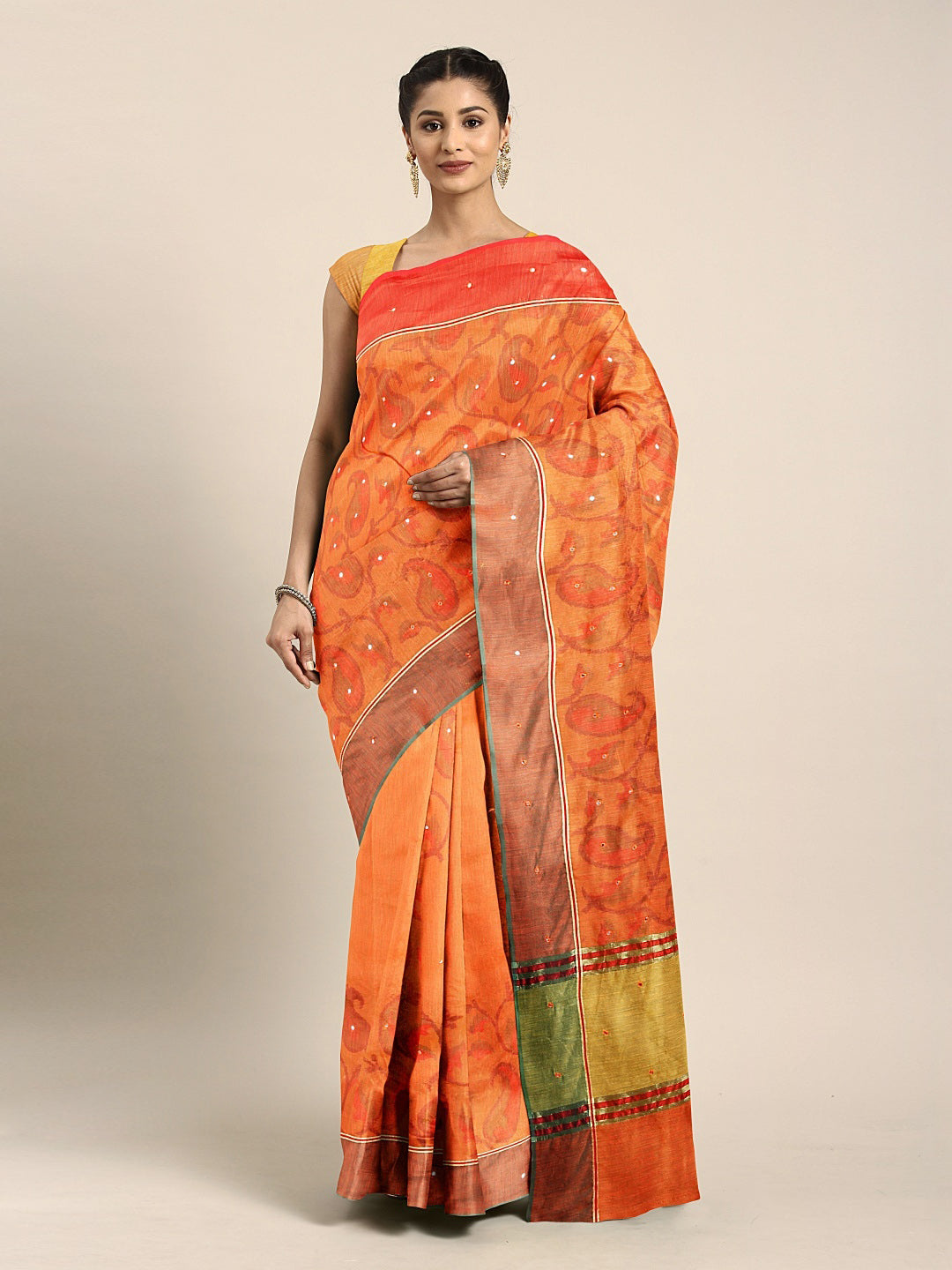 Neeru's Orange Printed Saree With Blouse