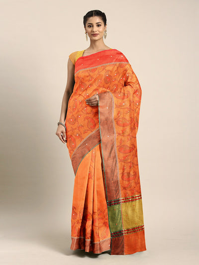 Neeru's Orange Printed Saree With Blouse