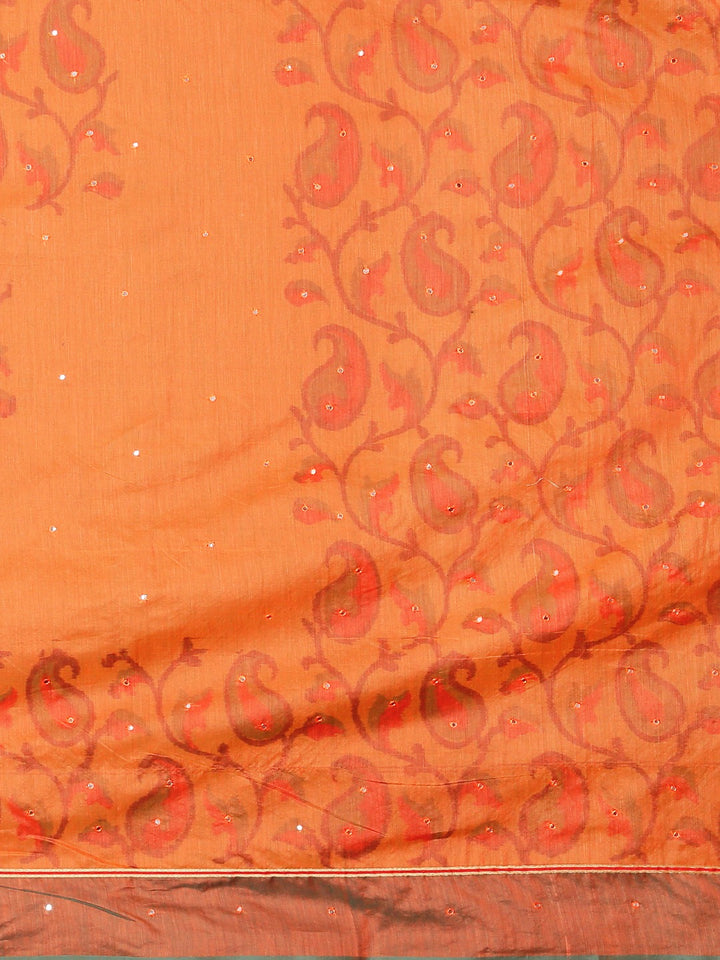 Neerus Orange Printed Saree With Blouse