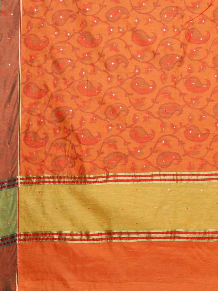 Neerus Orange Printed Saree With Blouse