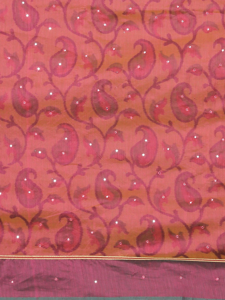 Neerus Pink silk printed saree with blouse piece - side view