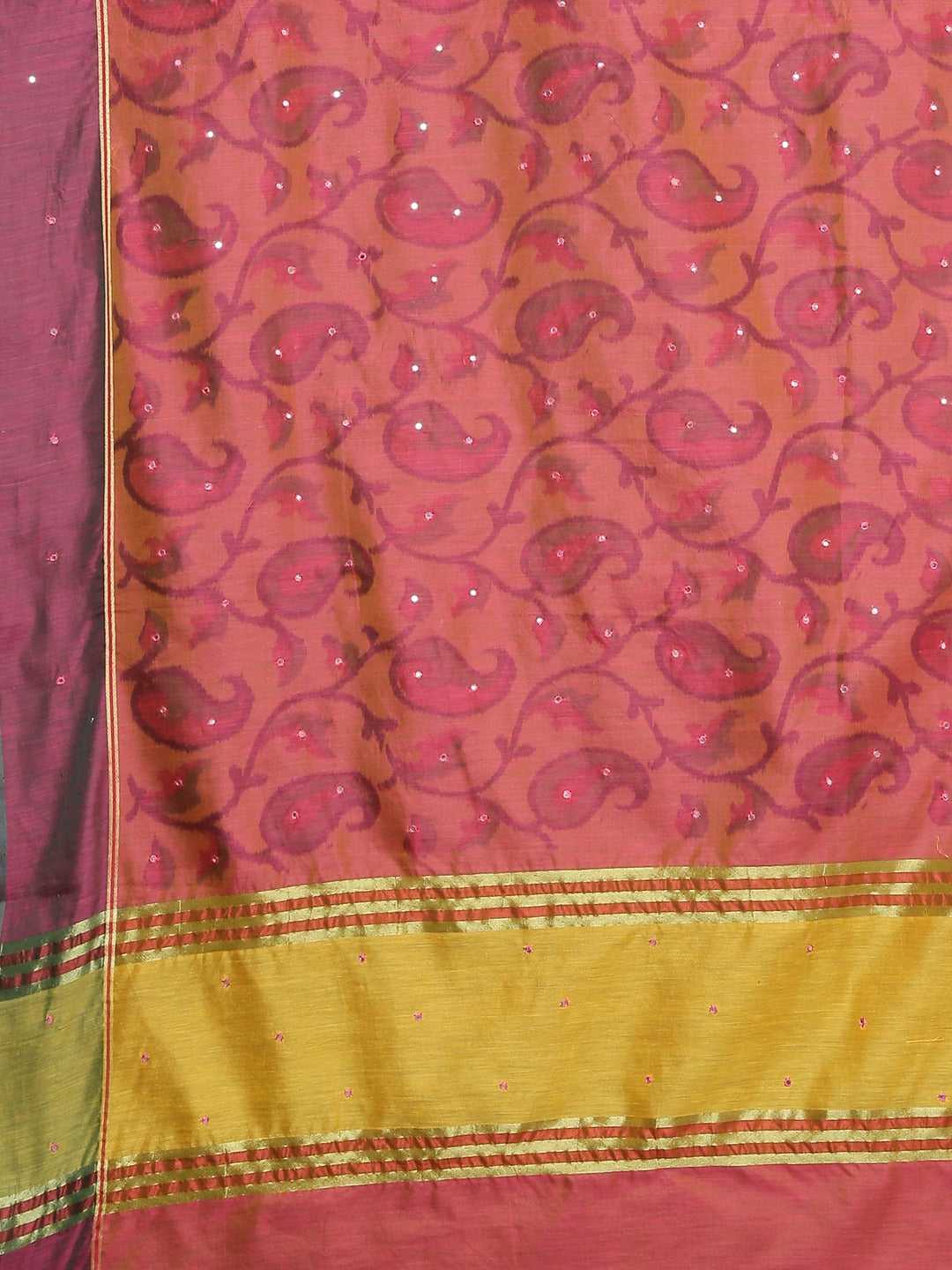 Neerus Pink silk printed saree with blouse piece - detail view 1