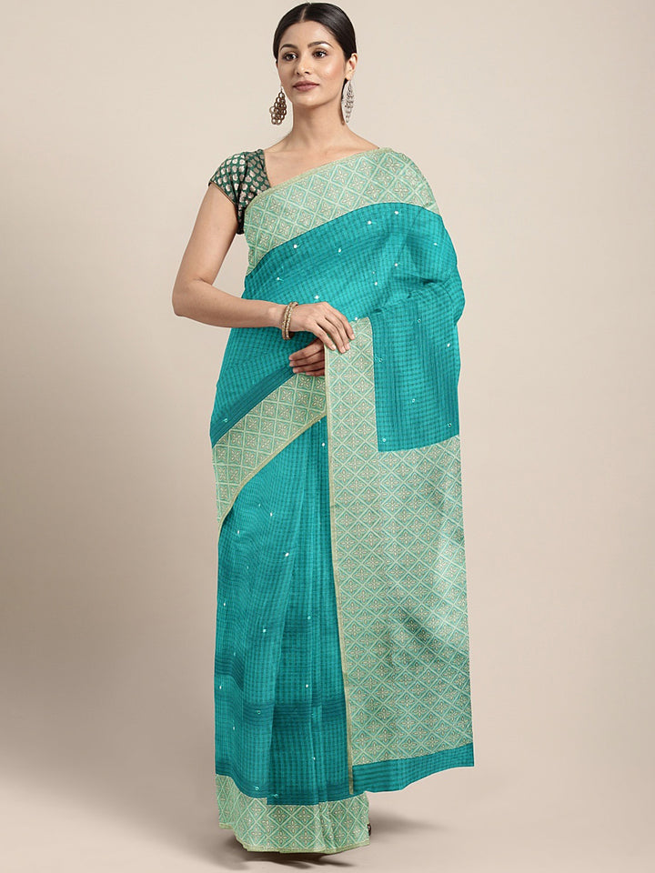 Neerus Blue Embellished Saree With Blouse