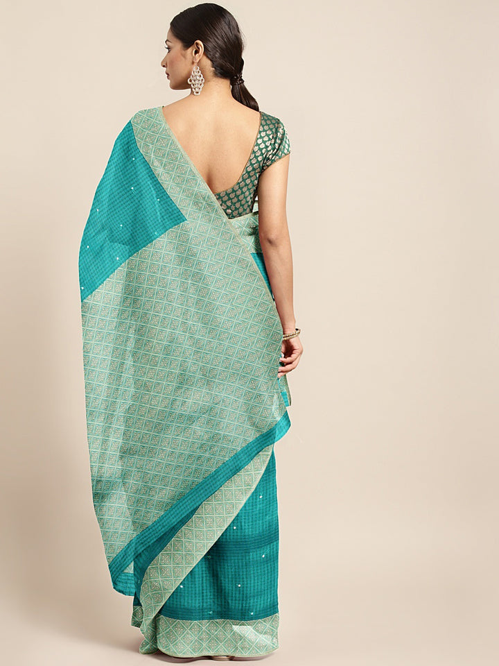 Neerus Blue Embellished Saree With Blouse