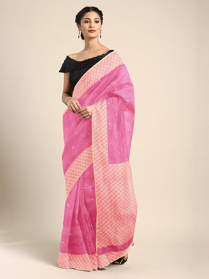 Neerus Pink Color Kora Fabric Saree