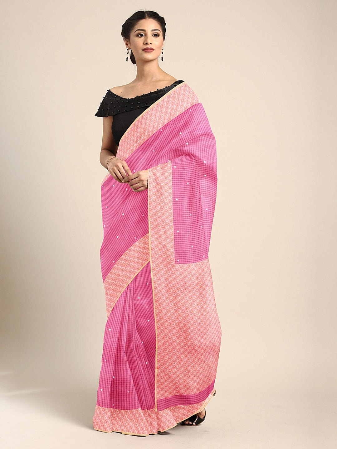Neeru'S Pink Color, Kora Fabric Saree