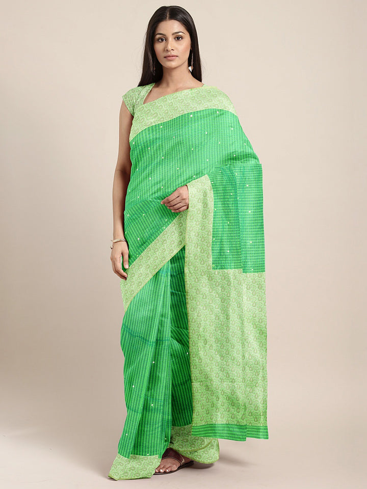 Neerus Green Embellished Saree With Blouse