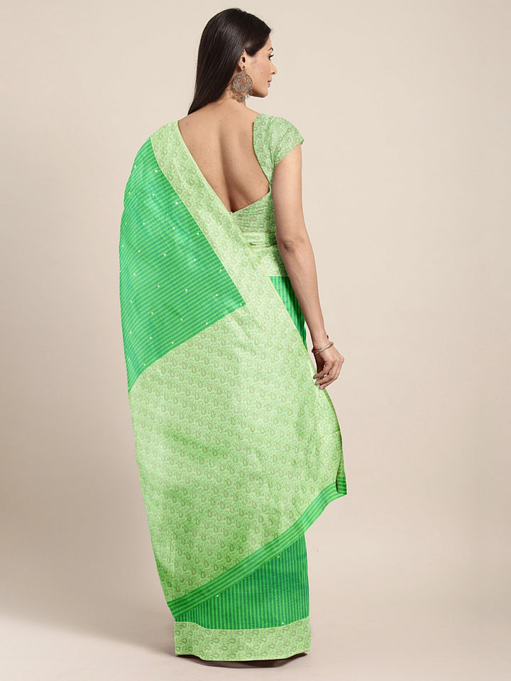 Neerus Green Embellished Saree With Blouse