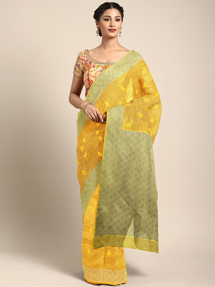 Neerus Yellow Woven Design Silk Cotton Saree