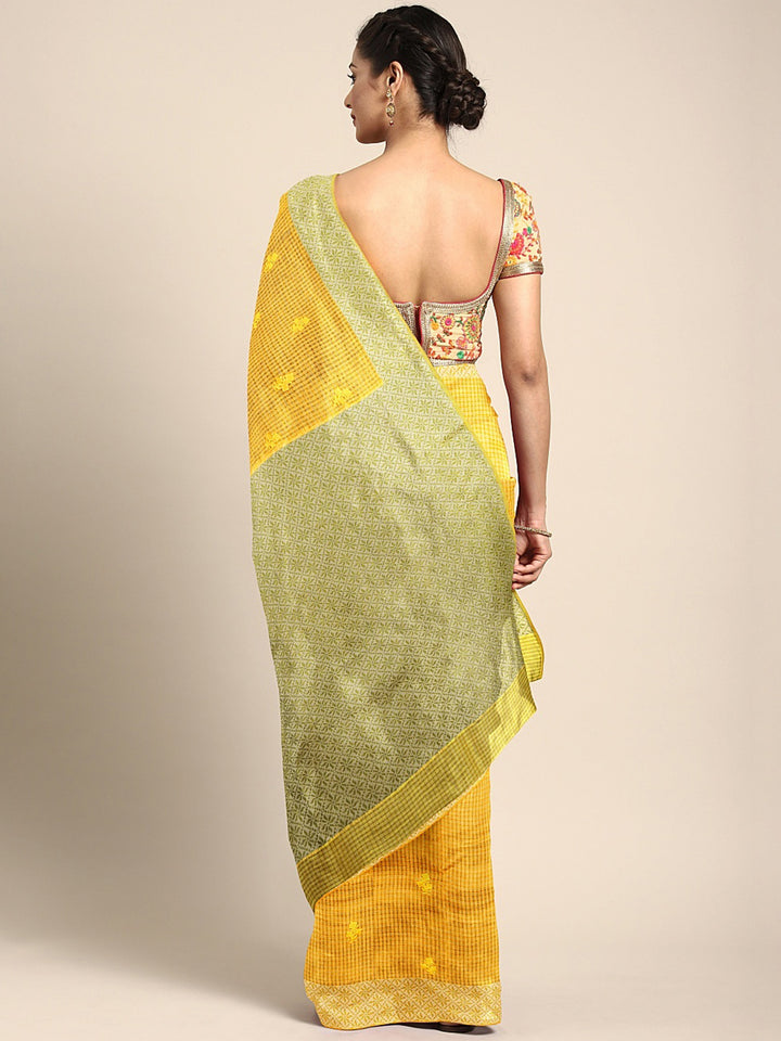 Neerus Yellow Woven Design Silk Cotton Saree