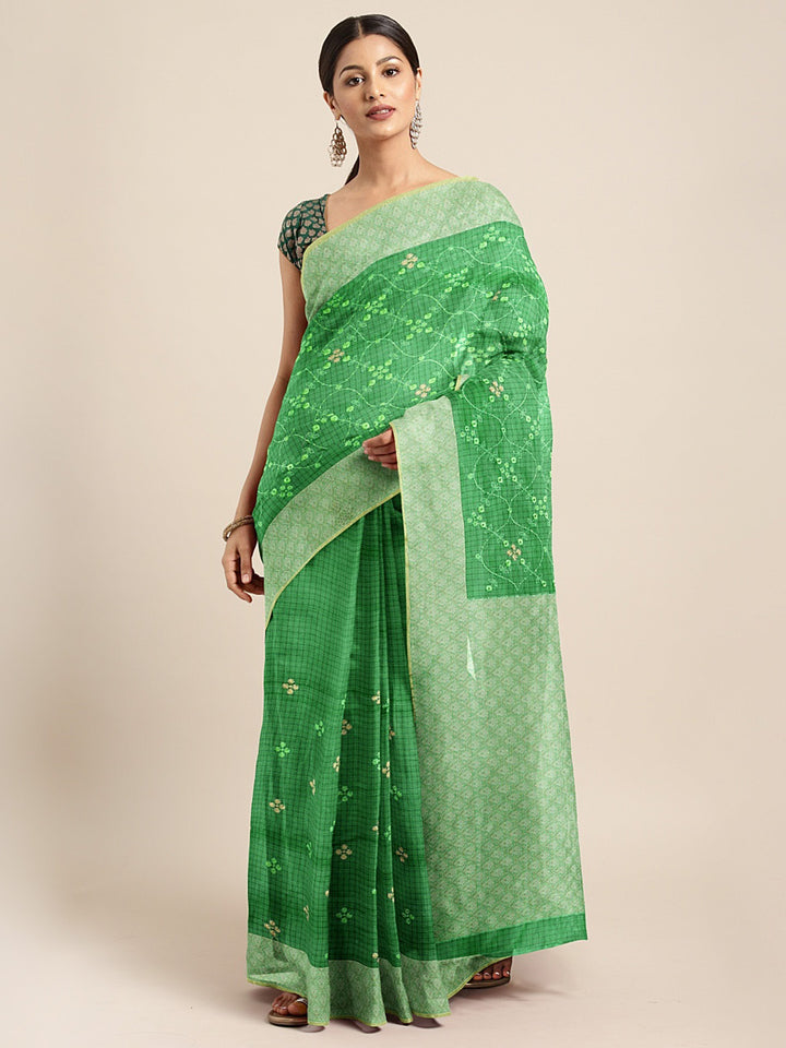 Neerus Green Color Kora Fabric Saree
