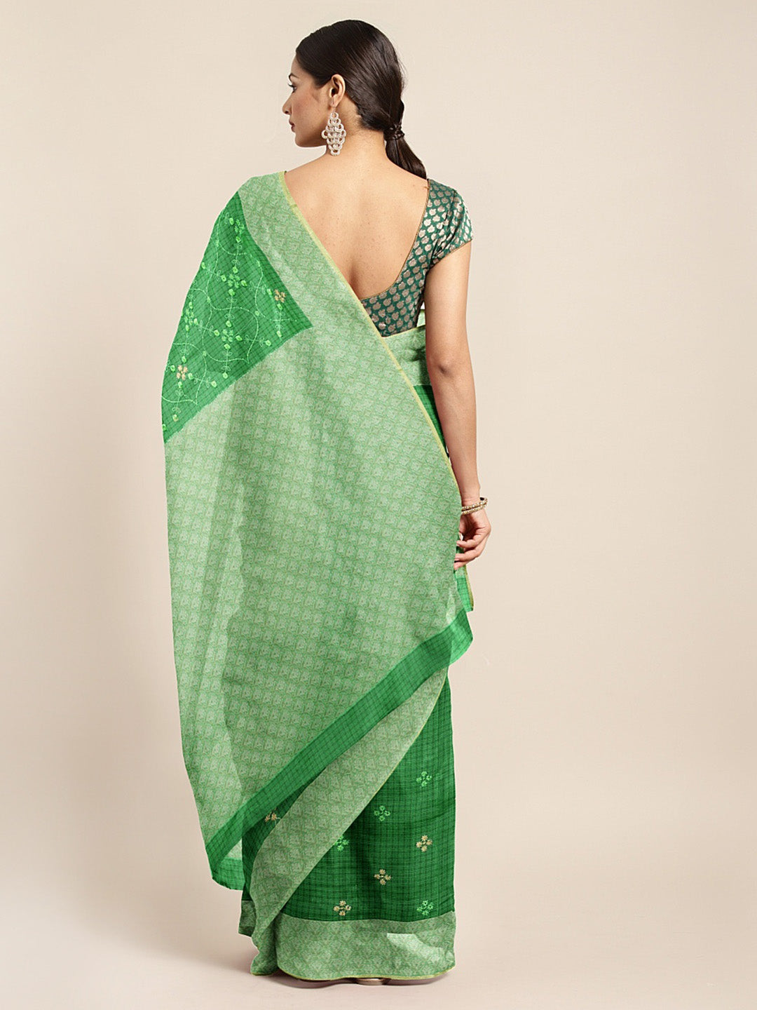 Neerus Green Color Kora Fabric Saree