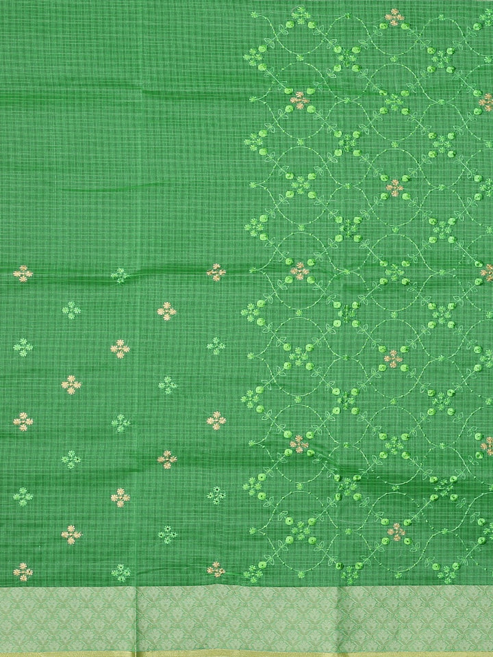 Neerus Green Color Kora Fabric Saree