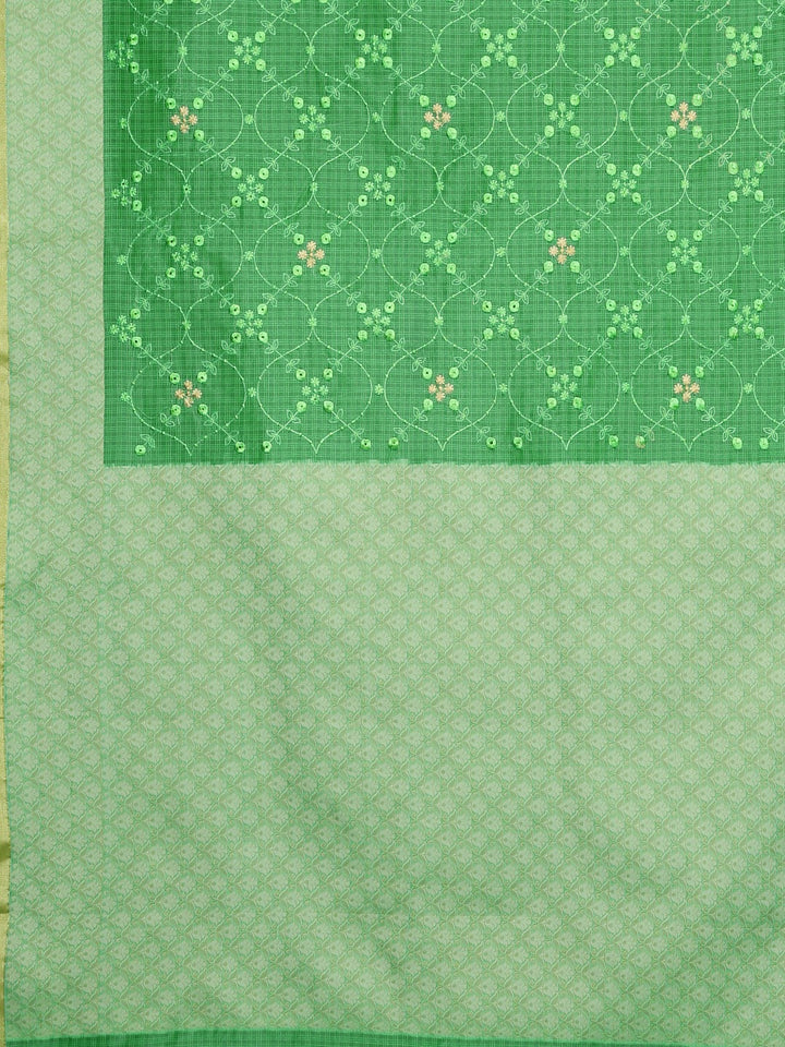 Neerus Green Color Kora Fabric Saree