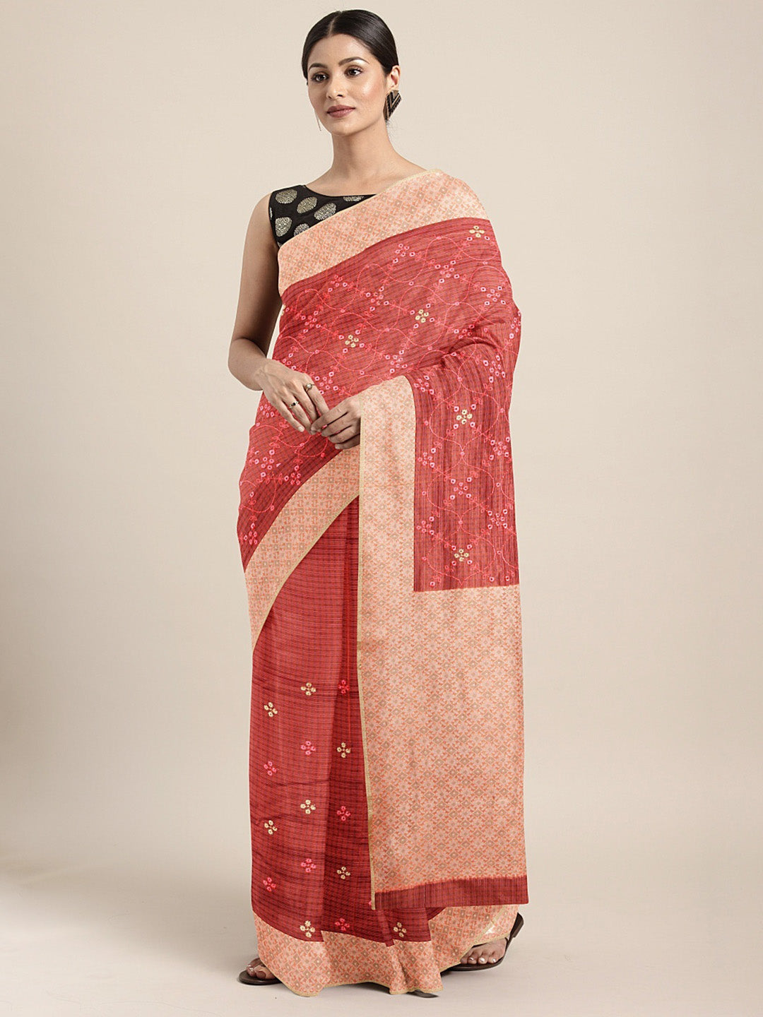 Neeru's Pink Color Kora Fabric Saree