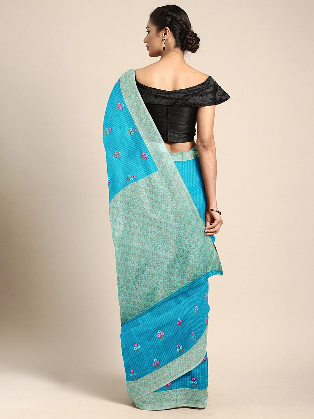 Neeru's Blue Embroidered Saree With Blouse