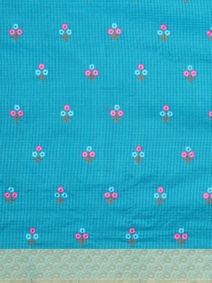 Neerus Blue Embroidered Saree With Blouse