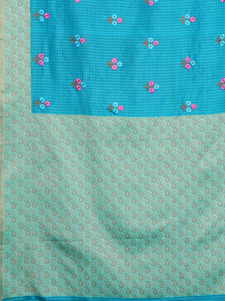 Neerus Blue Embroidered Saree With Blouse