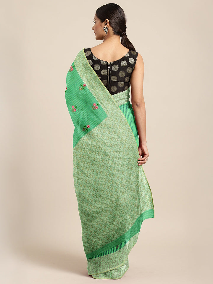 Neerus Green Color Silk Cotton Fabric Saree With Blouse Piece