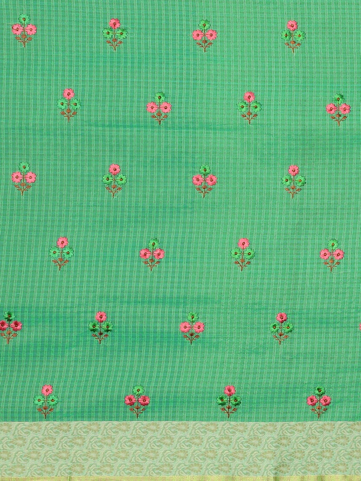 Neerus Green Color Silk Cotton Fabric Saree With Blouse Piece