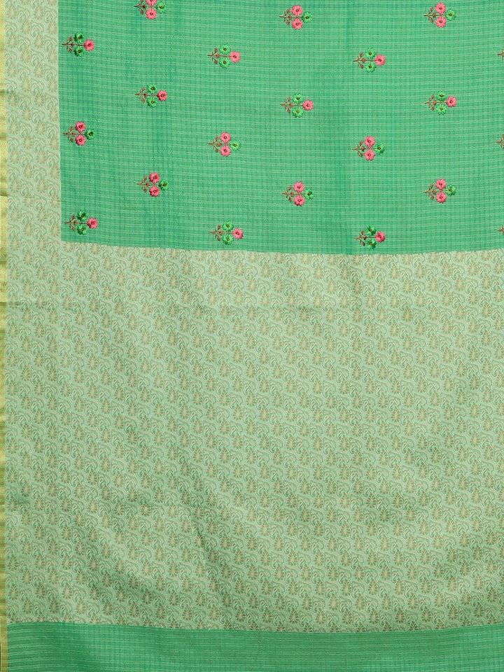 Neerus Green Color Silk Cotton Fabric Saree With Blouse Piece