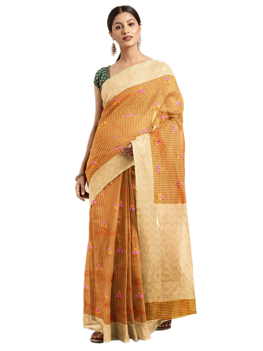 Neeru's Amber Embroidered Saree With Blouse