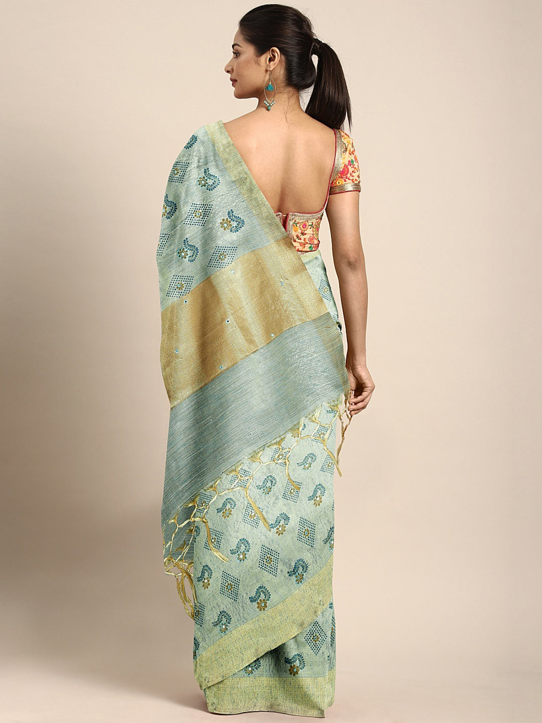 Neerus Sea Blue Color Tissue Fabric Saree