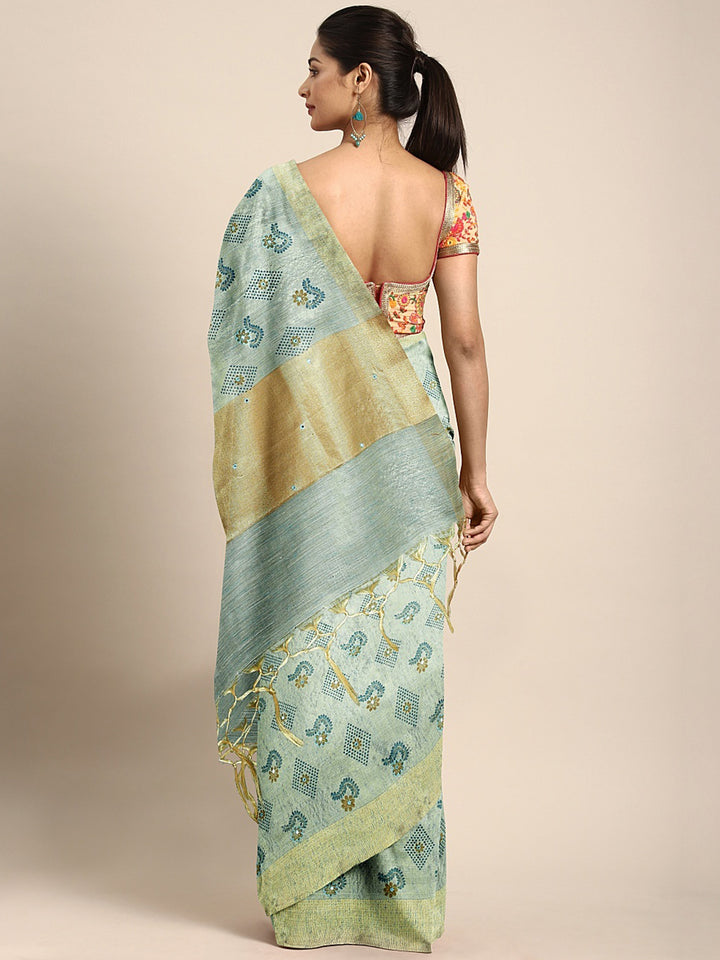 Neerus Sea Blue Color Tissue Fabric Saree