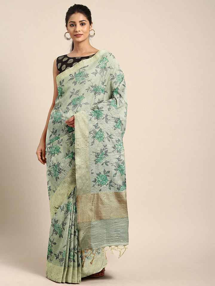 Neerus Green Green Polyester Woven Design Saree