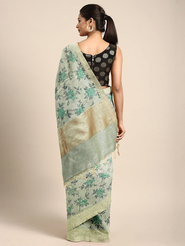 Neerus Green Green Polyester Woven Design Saree