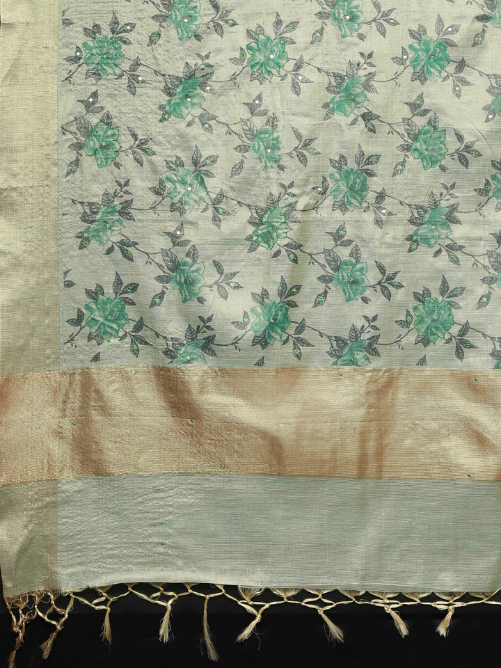 Neerus Green Green Polyester Woven Design Saree