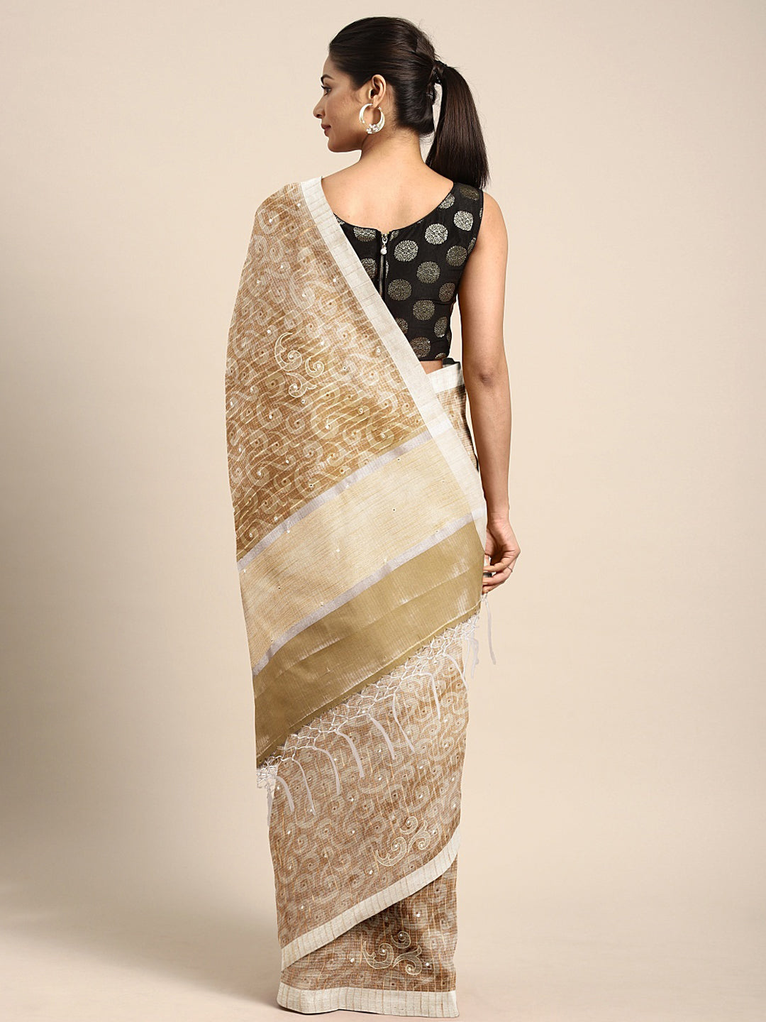 Neeru's Beige Woven Design Tissue Saree