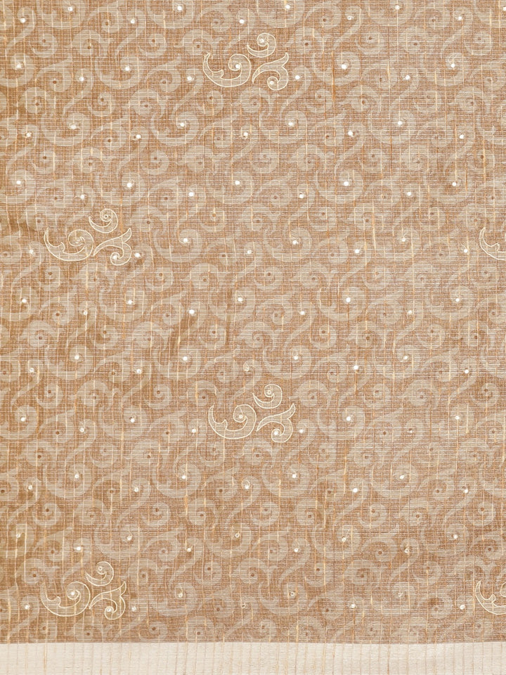 Neerus Beige Woven Design Tissue Saree