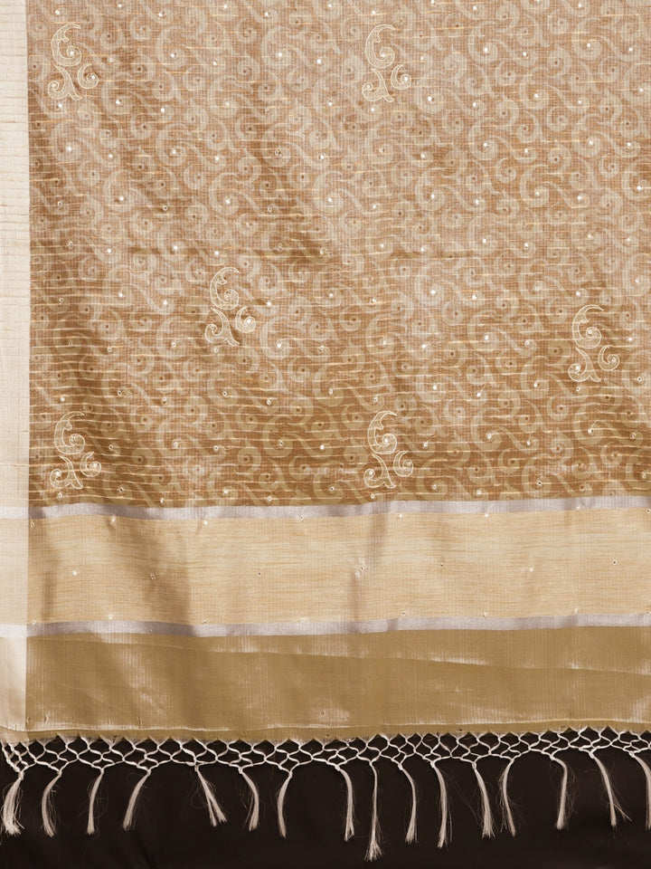 Neerus Beige Woven Design Tissue Saree