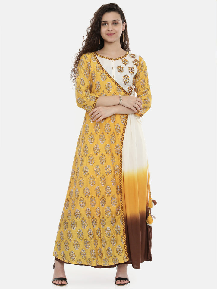 Neerus Yellow Embroidered A Line Kurta