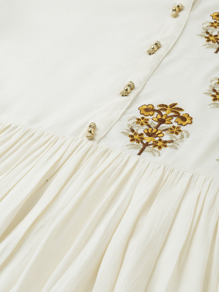 Neerus Yellow Embroidered A Line Kurta